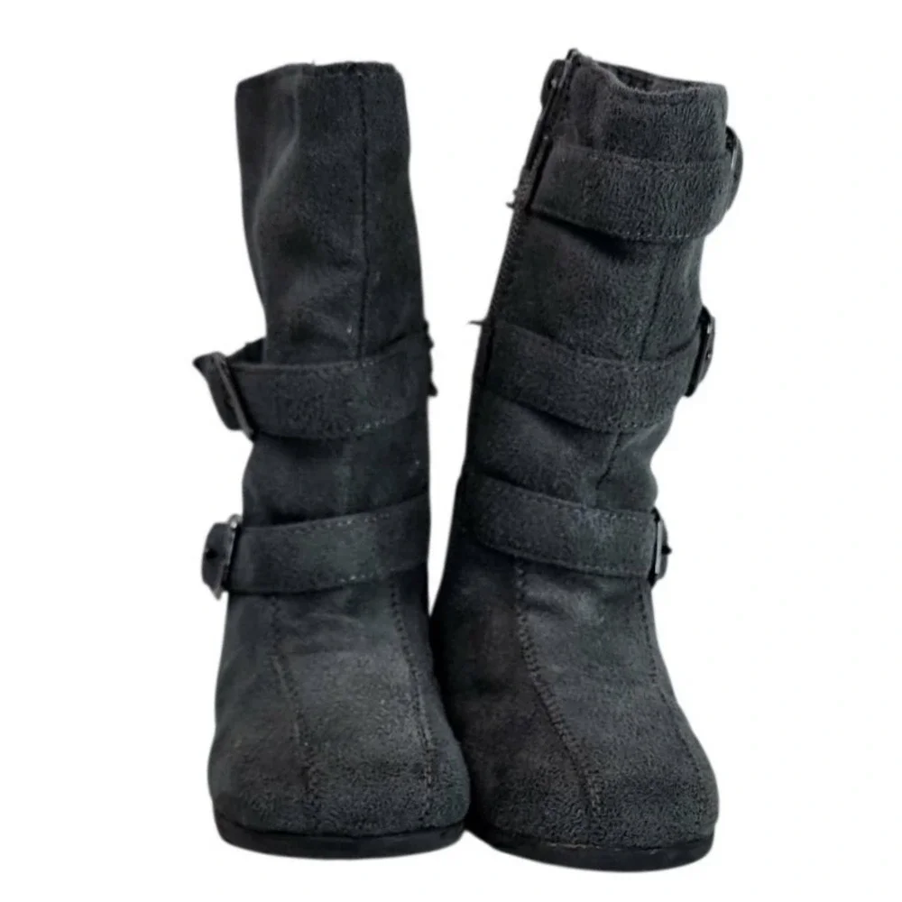 Kids‎ Girls Grey Faux Suede Buckle Zip Tall Boots Toddler Child Size 6